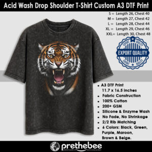 Acid Wash Drop Shoulder Black T-Shirt Custom A3 DTF Print